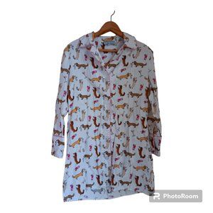 TOSS Design women M cotton button up pijama dress pink white